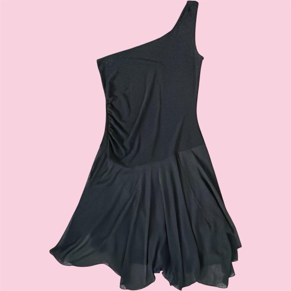 Vintage Charlotte Russe Black Whimsygoth one sleeve drop waist mini dress